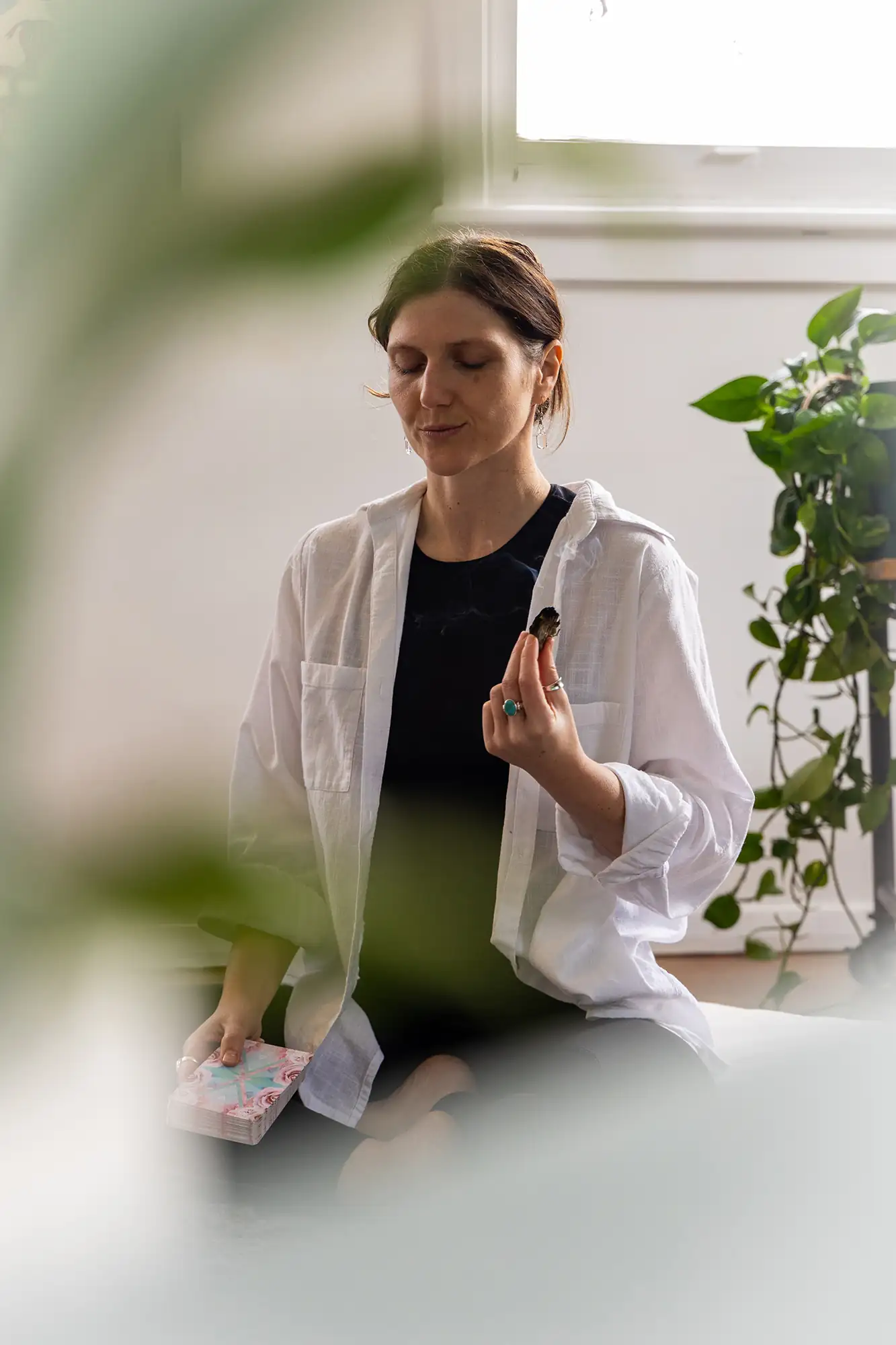 Sara meditating